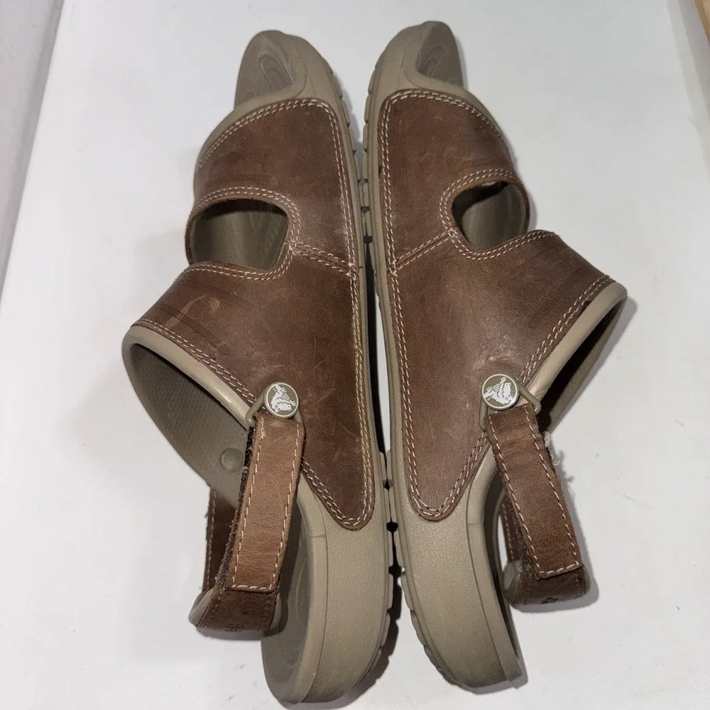 Crocs Yukon Brown Leather Two-Strap Outdoor Gorpcore Fisherman Sandals Size 13